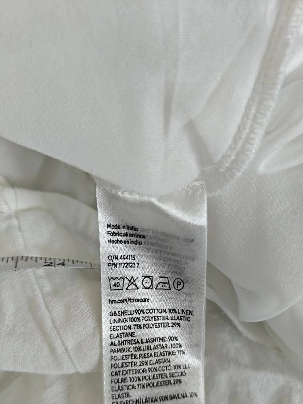 H&M White Cotton Linen Puff Sleeve Mini Dress Medium Open Back Cottagecore 0721 - Picture 6 of 8